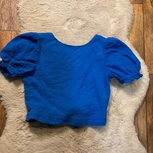 Paisley Lane Girls Short Sleeve Open Back Blouse Royal Blue Size 10 Puff Sleeeve